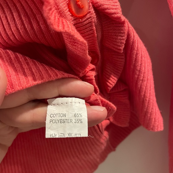 Chic Ruffled Coral Cardigan - Picture 4 of 4